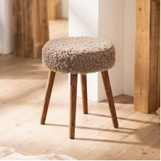 FRANK FLECHTWAREN Stool Curly Cover Faux Fur Wood Dimensions Diameter 35 x 45 cm Easy Self-Assembly