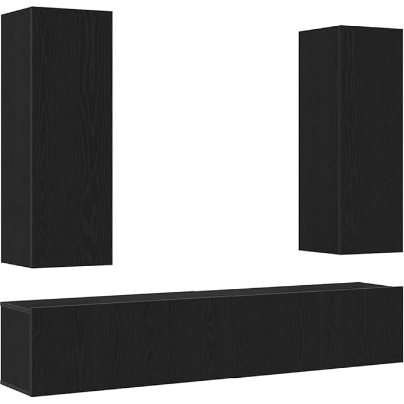 vidaXL 4-teiliges TV-Schranksystem zur Wandmontage aus schwarzem Eichenholz. Stylische und langlebige Lösung für Dein Wohnzimmer, die den Raum aufwertet mit modernem Design und viel Stauraum.