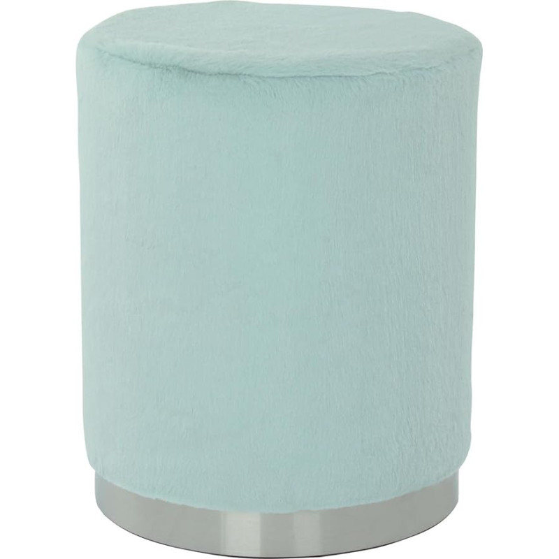 Qiyano Pouf Stool with Fur and Metal Frame Living Room Children's Room Round Pastel 44 cm High with Metal Base Colour: Light Blue Silver