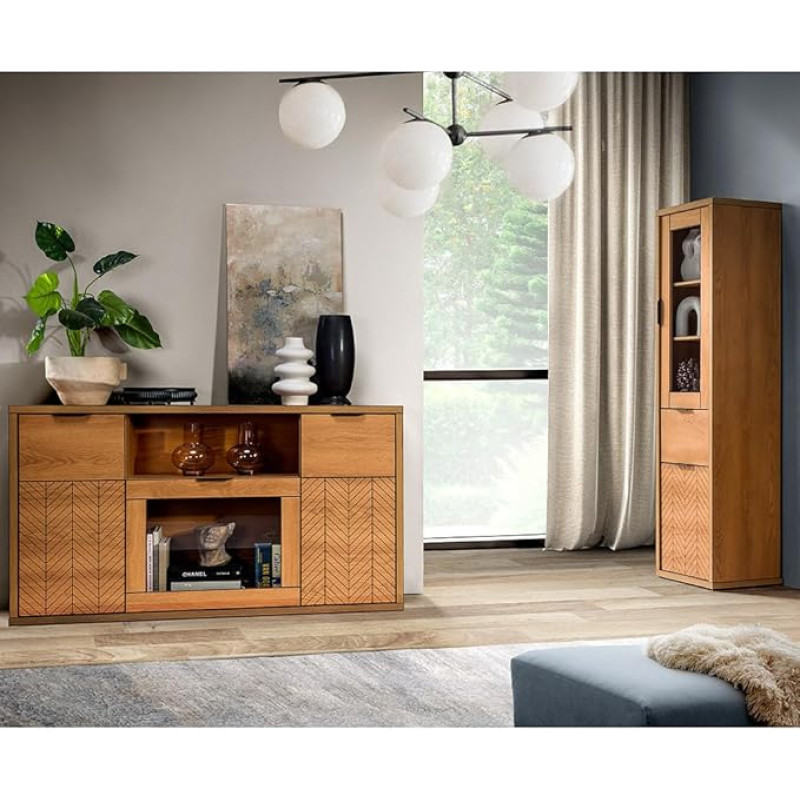 Living Room Furniture Set 2-Piece Sideboard Chest of Drawers Display Cabinet Modern Oak