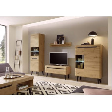 Lomadox Scandinavian Wall Unit Set, Artisan Oak with Black, LED Lighting, Solid Wood Feet, W/H/D: 290/197/40 cm