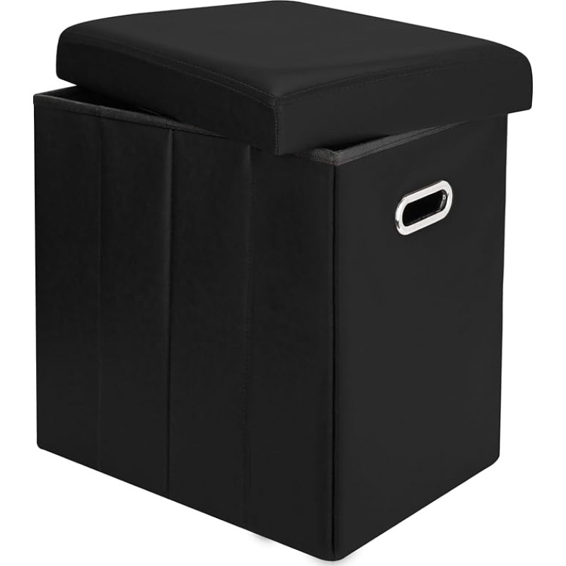 Emosoon Storage Ottoman Faux Leather Folding Narrow Folding Ottoman with Handles Lid for Room Footrest Footstool Black 16.5