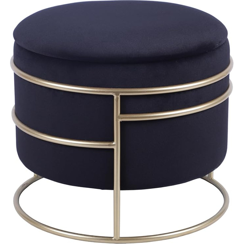 Techni Home Elegant Round Velvet Ottoman with Gold Frame and Storage (Black)