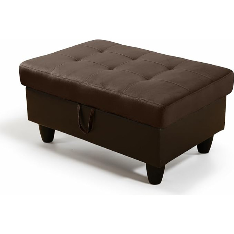WRTEYEUI Ottomane, rechteckig, mit Stauraum, Flanell-Fußstütze, Hocker mit Deckel, für Wohnzimmer, Schlafzimmer, Eingangsbereich, Dunkelbraun und Schwarz, 88,9 x 59,7 x 44,5 cm