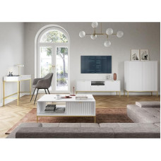 Home Furniture Set Wall Unit White Base Frame Gold-Coloured 4 Pieces 1 Highboard 1 Secretary 1 Coffee Table 1 Lowboard