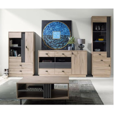 Lomadox Living Room Furniture Set with 2 Cabinets, Sideboard & Coffee Table in Oak with Charcoal Accents, Modern 4 Piece