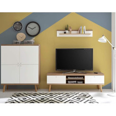 Lomadox Wall Unit Set 3-Piece Retro Design in Matt White with Oak Riviera Nb.