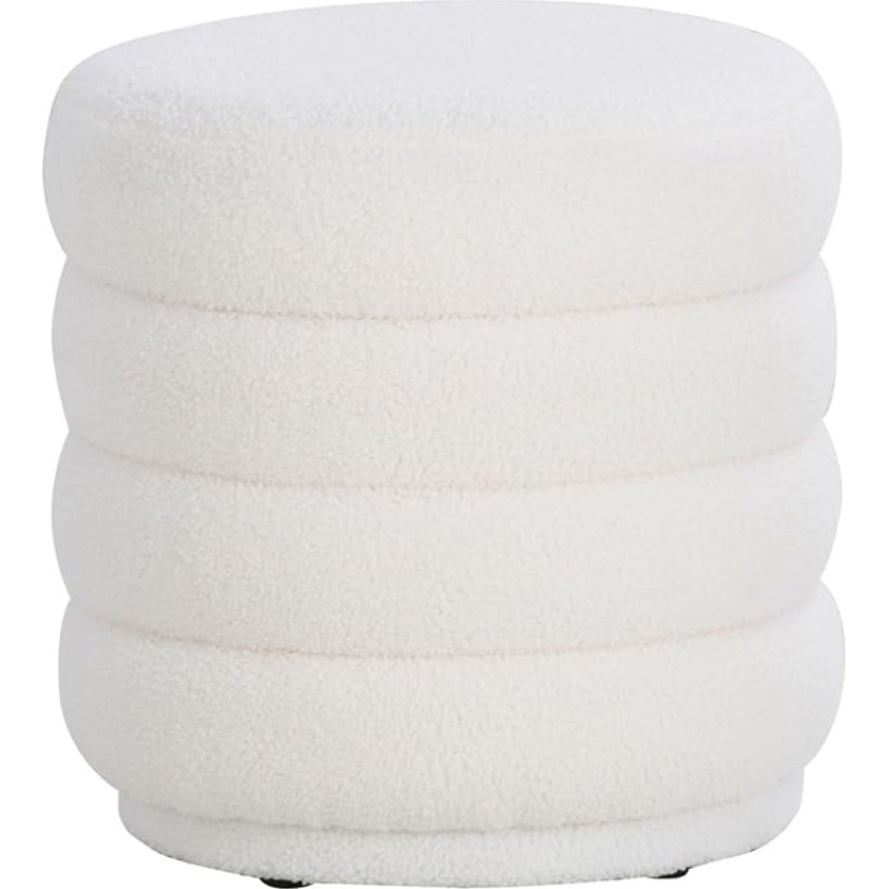 Linon Sherman Sherman Round Ottoman with Stitched Channel Designs, White