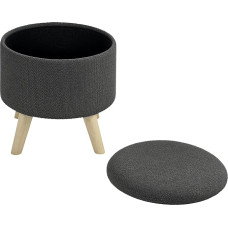 HOMCOM Round Footrest Stool with Storage Box, Wooden Legs, Modern Design, Grey