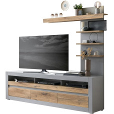 Furn.Design Tamaris 2-Piece Wall Unit in Platinum Grey Matt and Pewter Oak TV Lowboard and Wall Shelf 217 x 190 cm
