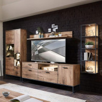 Lomadox Industrial Wall Unit Set in Havel Oak Cognac with Matera Anthracite Including LED Lighting