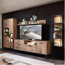 Lomadox Industrial Wall Unit Set in Havel Oak Cognac with Matera Anthracite Including LED Lighting
