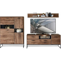 Lomadox TV Wall Unit Set in Industrial Design in Havel Oak Cognac Decor with Matera Anthracite