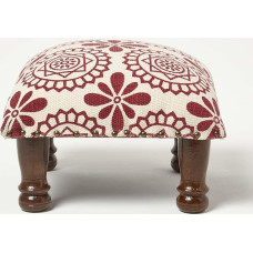 Homescapes Cassia Square Upholstered Stool 40 x 40 cm Red/White Patterned Stool with Wooden Legs and Cotton Cover