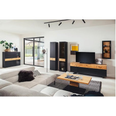 Lomadox Living Room Furniture Complete Set 6-Piece Black Grey Varnished with Wild Oak Solid Oiled