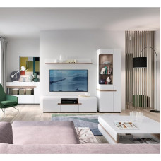 Lomadox Modern Home Furniture Set (5 Pieces), White High Gloss with Truffle Oak Nb