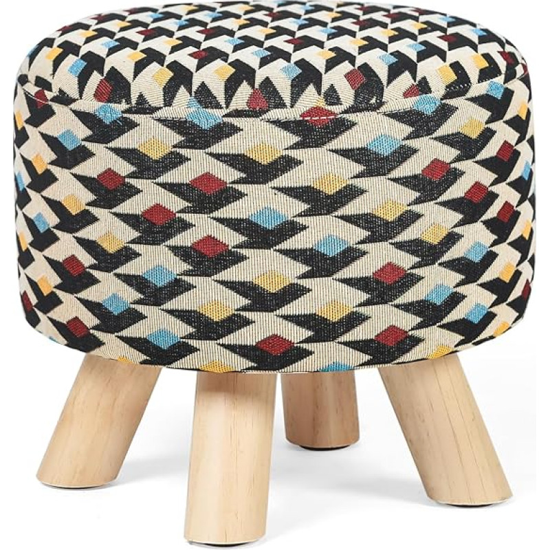 Asense Round Ottoman Footrest Linen Fabric Padded Small Seat Ottoman with Non-Slip Wooden Legs - Multi-Colour