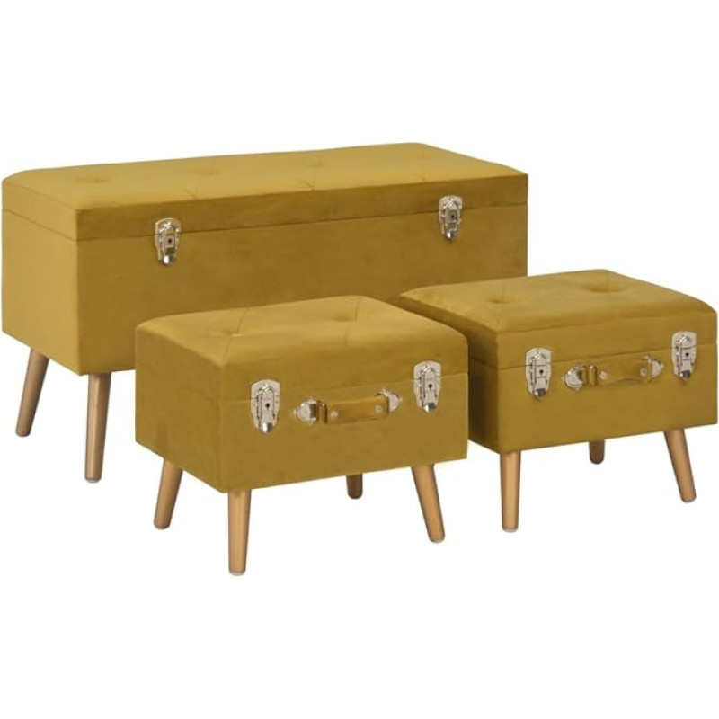 vidaXL Stools with Storage Space, Pack of 3, Mustard Yellow Velvet, Benches, Footstool, Storage Stool, Stool and Bench, Footstool, Stool with Storage Space, Chest Bench