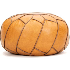 Moderner Two Tone Accent Channel Stitched Leather Pouf Moroccan Round Boho Pouf Ottoman Footrest Footstool Unfilled Storage Solution Poufs for Living Room Authentic Pumpkin Brown