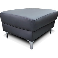 Quattro Meble Dark Grey Genuine Leather Stool Cowhide Seat Cube Footstool Upholstered Stool Real Leather Puff Edge Model with Trapezoidal Stainless Steel Chrome Feet (55 x 60 x H 40 cm)