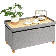 PINPLUS Ottoman with Storage Coffee Table Grey Footrest Stool Linen Toy Chest with Tray Large Storage Bench Footrest Ottoman for Bedroom Bedside Living Room Hallway 76.2