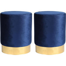 Harbour Housewares Round Velvet Pouffes - 29 x 36 cm - Blue