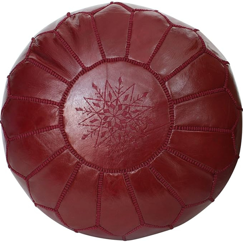 Moroccan Pouf Footrest Footstool Ottoman Genuine Leather Burgundy Handmade with Embroidered Marrakech Design (Cover Only)
