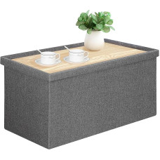 30 Inch Foldable Storage Bench with Lid Shelf Coffee Table Footrest Ottoman Cube Chair Stool Storage Toy Chest for Living Room Bedroom Holds up to 550 lbs (Grey)