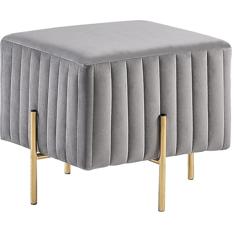Beliani Dayton Pouf Light Grey 45 x 45 cm Golden Metal Legs Velvet Fabric