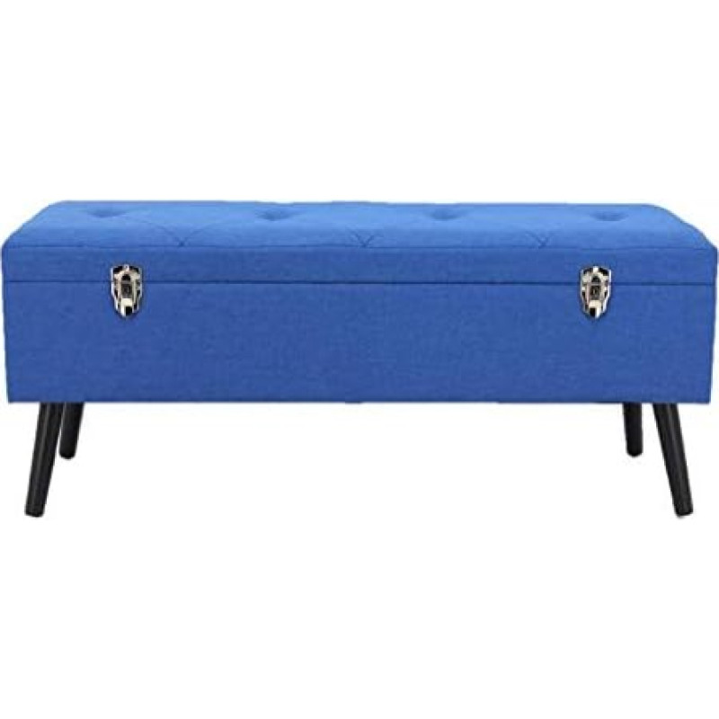 Happy Home Company 12473 Bench Chest Fabric Bench with Storage Compartment Ottoman in Case Design Blue