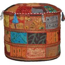 Sophia-Art Indian Embroidered Patchwork Cover Indian Decorative Pouf Indian Comfortable Floor Cotton Cushion Ottoman Pouf, Indian Designs Ethnic Patchwork Pouf (Change, 14 x 22 Inches)