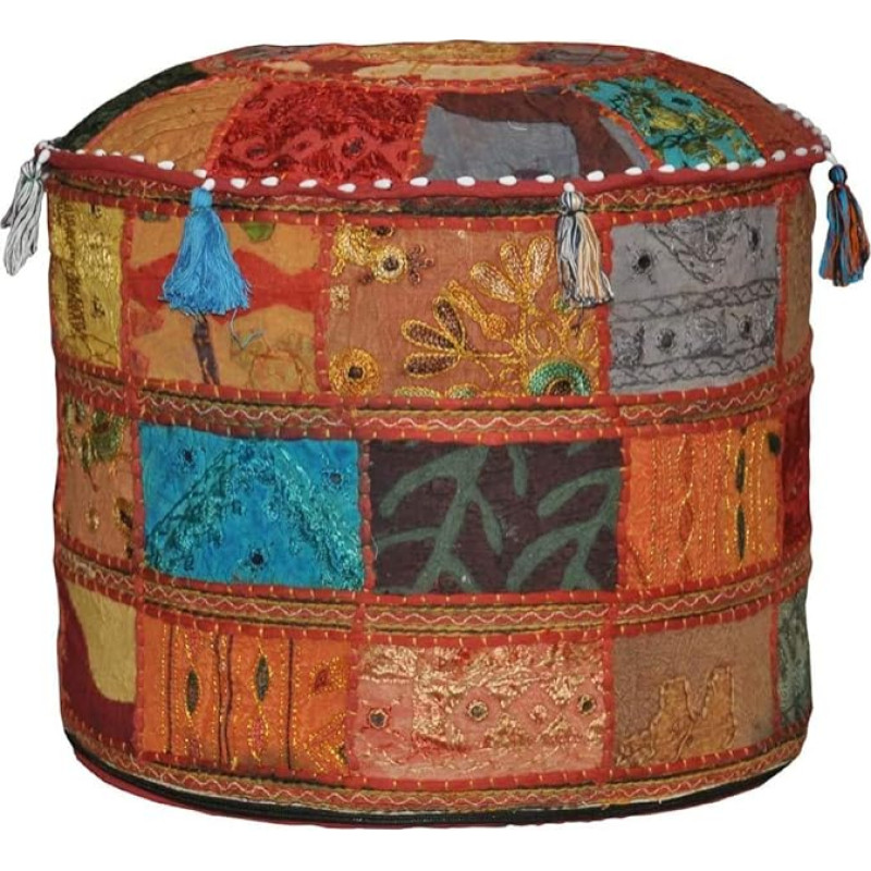 Sophia-Art Indian Embroidered Patchwork Cover Indian Decorative Pouf Indian Comfortable Floor Cotton Cushion Ottoman Pouf, Indian Designs Ethnic Patchwork Pouf (Change, 14 x 22 Inches)