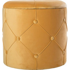 Bold Tones Yellow Wooden Velvet Round Ottoman Stool with Lid