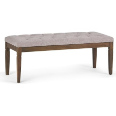SIMPLIHOME Waverly Wide Traditional Rectangle Tufted Ottoman Bench Linen Look Fabric Assembled for Living Room Bedroom 121.9 cm Cloud Grey