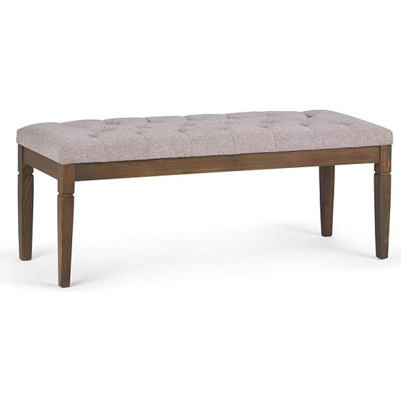 SIMPLIHOME Waverly Wide Traditional Rectangle Tufted Ottoman Bench Linen Look Fabric Assembled for Living Room Bedroom 121.9 cm Cloud Grey