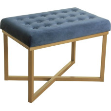 HomePop Velvet Tufted Ottoman with Metal Base, Blue
