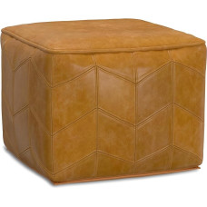 SIMPLIHOME Modern Brown Genuine Leather Square Stool for Living Room Bedroom Nursery