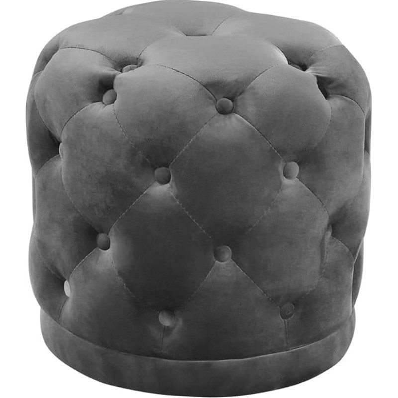 Meridian Furniture Harper Collection Modern Velvet Ottoman Deep Button Solid Wood Frame, Grey, 18