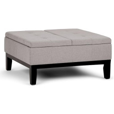 SIMPLIHOME Dover Coffee Table with Storage Space, 36 Inch Wide Modern Square Cloud Grey Linen Look Assembled for Living Room Bedroom