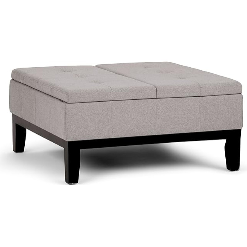 SIMPLIHOME Dover Coffee Table with Storage Space, 36 Inch Wide Modern Square Cloud Grey Linen Look Assembled for Living Room Bedroom