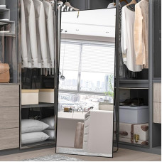 Elemango täispikk peegel, 165 x 60 cm, seisev peegel, suur must peegel, ristkülikukujuline peegel, rippuv seisev või kallutatud, magamistoa peegel, seinapeegel (must)