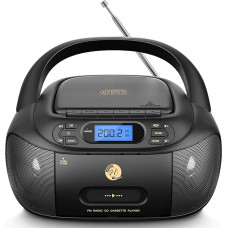 Hernido CD-mängija koos kassetiga, CD Boombox Bluetoothiga, FM-raadio, sisseehitatud stereokõlarid, laetav CD- ja kassetimängija, AUX sisend, USB-mängimine, kõrvaklappide väljund.