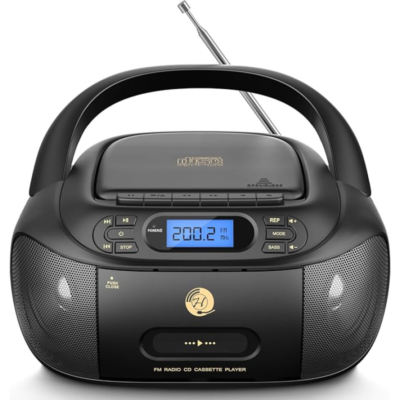 Hernido CD-mängija koos kassetiga, CD Boombox Bluetoothiga, FM-raadio, sisseehitatud stereokõlarid, laetav CD- ja kassetimängija, AUX sisend, USB-mängimine, kõrvaklappide väljund.