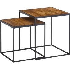 FineBuy elutoa laud 2 Mango täispuidust / metallist küljelaua ruudukujuline disain küljelaua tööstuslik diivanilaud kohvilaud ruudukujuline kohvilaud 2-osaline komplekt laud