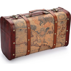 TOLIDA Vintage puidust kast, nahast, käepidemega pagasikast, 38 x 23 x 14 cm, multifunktsionaalne aardelaegas, kohver kaunistamiseks, rahakingituseks, reisimiseks, fotograafiaks, sünnipäevaks, pulmadeks, kodusoojendamiseks