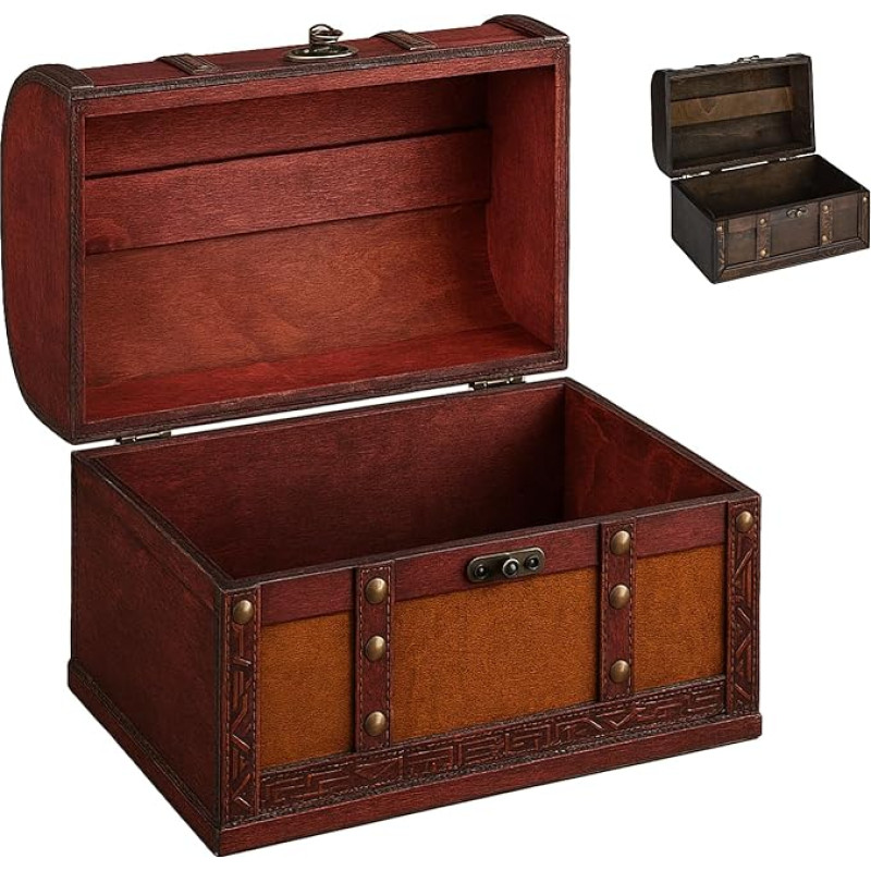 flexilife Puidust aardekirst erinevates suurustes - Kinkekirst puidust - Aardekirst laste sünnipäevaks - Aardekirst pulmadeks (helepruun - kunstnahk, keskmine - 35 x 25 x 20 cm)