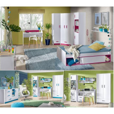 QMM TraumMoebel Thiago lastetoa komplekt C nurgakapp 2 seisvat riiulit laud seinariiul voodi 200 x 90 cm