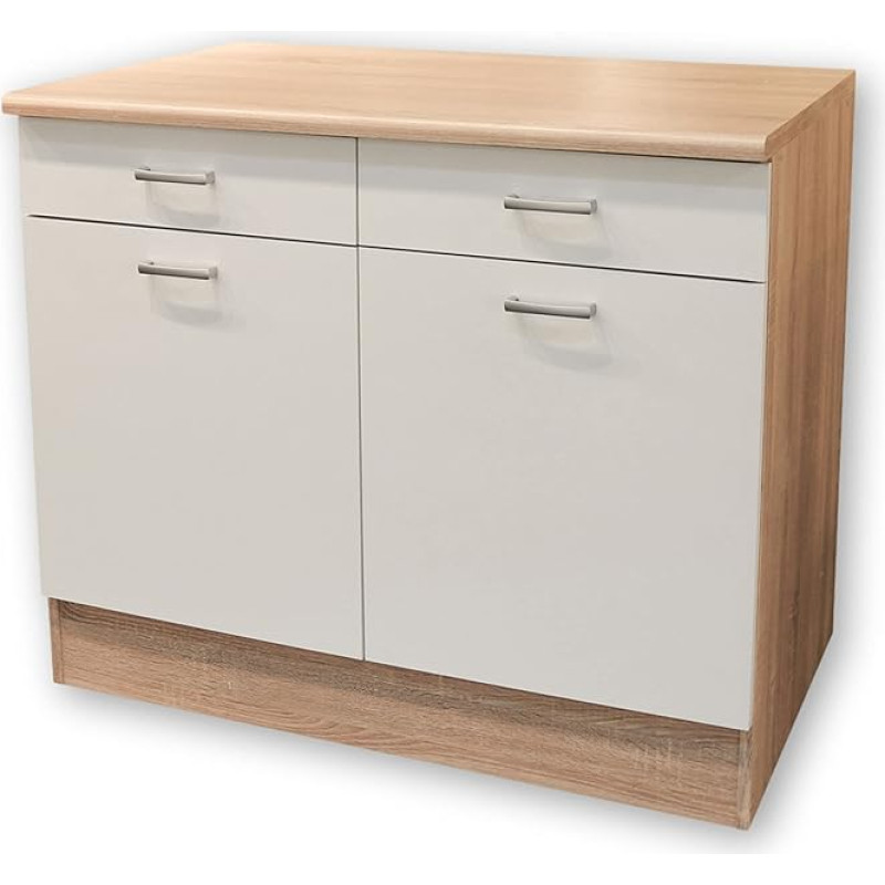 ANDY kaasaegne köögi aluskapp, 2 ust, Sonoma tamme viimistlusega, matt valge, ruumikas köögikapp, palju hoiuruumi, 100 x 90 x 60 cm (B x K x S)