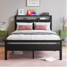 HOJINLINERO Voodiraam metallist voodi 120 x 200 cm lamelliraamiga ja USB laadimisfunktsiooniga, kaasaegne külalisvoodi noortevoodi 120 x 200 cm ladustamisruumiga peaplaadiga, metallist puidust voodiraam.