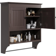 Bealife rippuv vannitoakapp, topelt seinakapp, ruumi säästev seinakapp 2 uksega, reguleeritav riiul, rätikuriba (tumepruun)